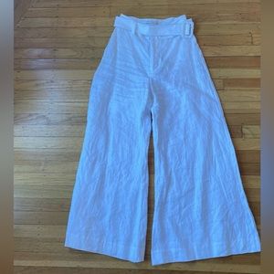 White linen, high waisted pants